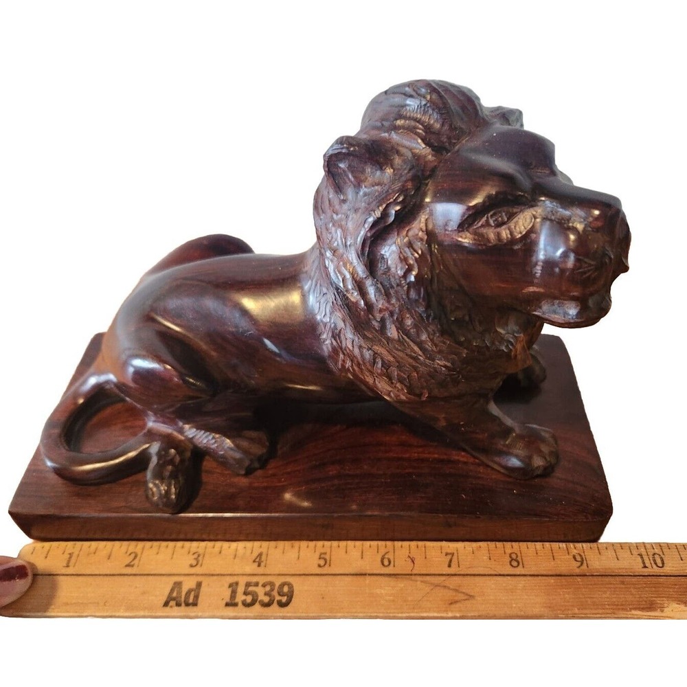 Vintage Hand Carved Wooden Figural Lion Wood Sculpture Statue Ironwood